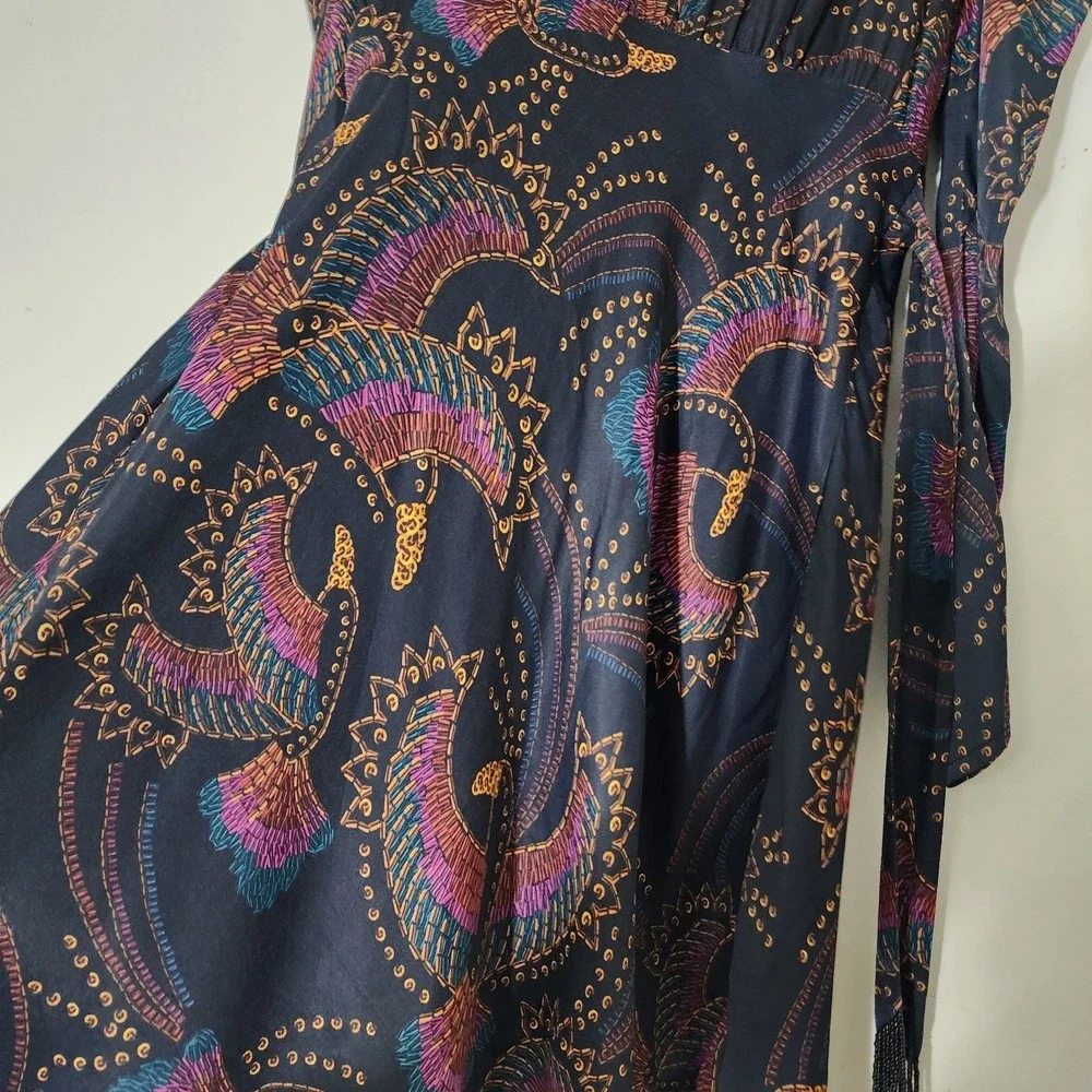 FARM Rio Sequin Toucans Mini Wrap Dress Sz S Black NWT Holiday Party Summer